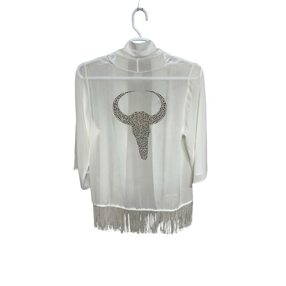 Wrangler Western Style Kimono with Gold Silver Studded Steer Head and Fringe Med - Picture 1 of 5